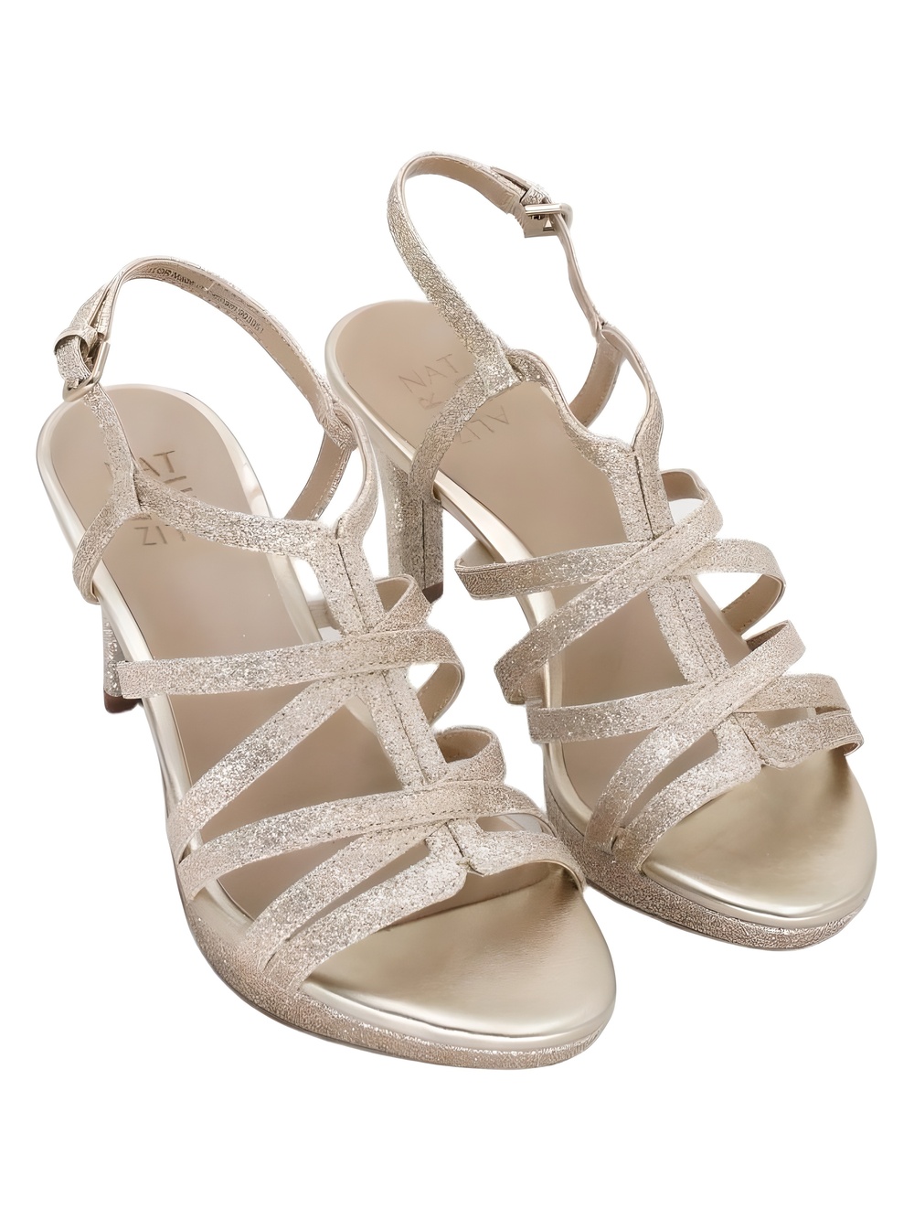 Naturalizer Baylor Gold Glitter Strappy Heeled Sandals Size 7W